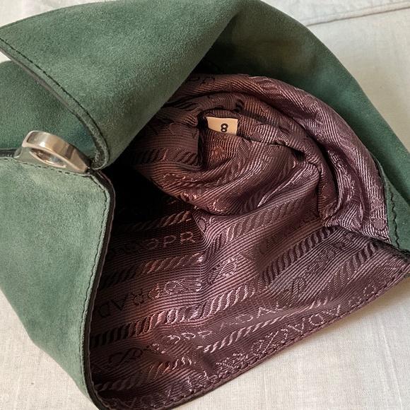 PRADA Camoscio Suede Metal Sound Bag Green - Picture 5 of 15